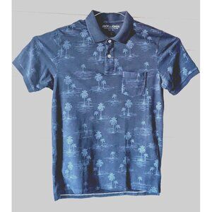 Jack & Jones Men's Polo Golf Shirt Blue Short Sleeves 100% Cotton Knit Size M